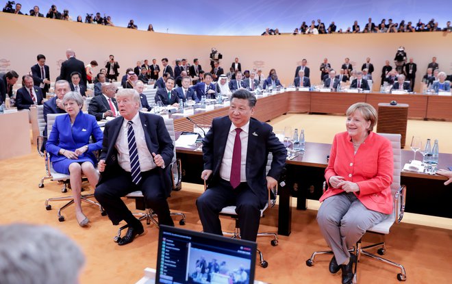 Donald Trump, Xi Jinping, Angela Merkel, Mauricio Macri in Malcolm Turnbull na G20 v Hamburgu.