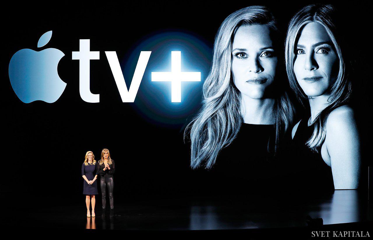 Fotografija: Igralki Reese Witherspoon in Jennifer Aniston ob predstavitvi nove storitve Apple TV+. Foto: Reuters