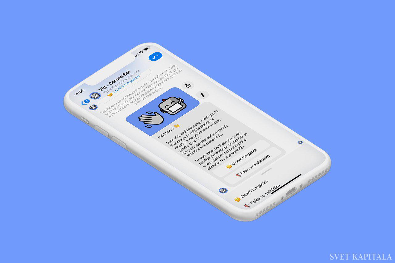 Fotografija: Mladi slovenski razvijalci in zdravniki so predstavili klepetalnega bota, ki na podlagi odgovorov posameznika postavi oceno tveganja. FOTO: Ekipa Chatbot Vid