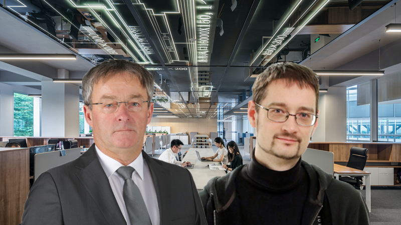 Fotografija: Dr. Jure Knez (desno) in Dušan Olaj (levo) - podjetnika in člana t.i. Lahovnikove skupine.