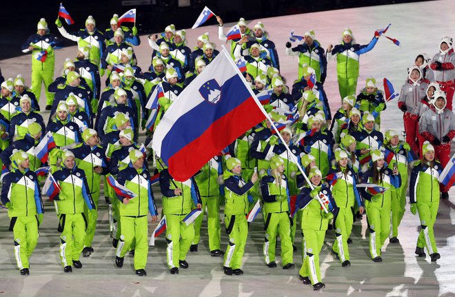 Slovenski športniki na otvoritvi olimpijskih iger v Pjongčangu, februar 2018, Foto: Družnik Matej/Delo