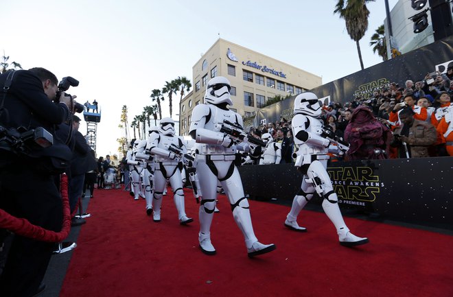 Storm Troopers march in at the world premiere of the film "Star Wars: The Force Awakens" in Hollywood, California, December 14, 2015. REUTERS/Mario Anzuoni