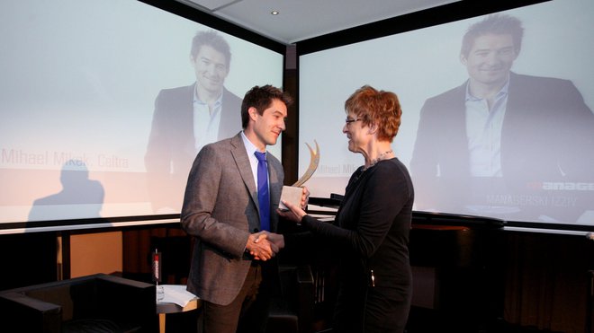 Dobitnik nagrade managerski izziv Mihael Mikek, 5. februar 2013. Foto: Roman Sipic / Delo
