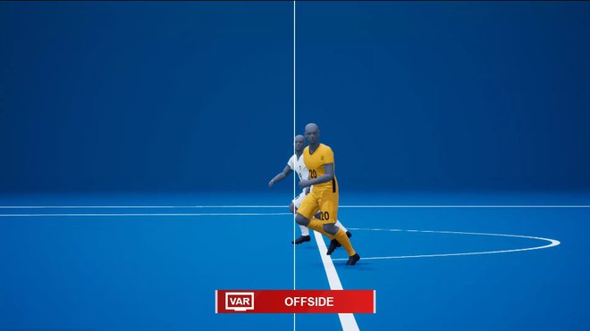 Podatki, ki jih zberejo kamere in senzorji v žogi, so uporabljenij tudi za ustvarjanje 3D animacije, ki podrobno prikaže pozicijo igralcev in premik žoge. FOTO: Fifa
